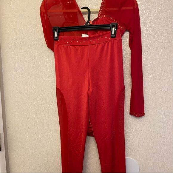 Kelle red 2 piece leotard and leggings Dance Costume set -Adult SA - Picture 9 of 14